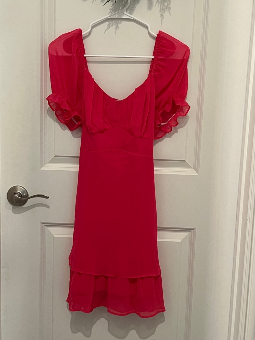 Love Tree Vibrant Red Midi Dress with Ruffled Sleeves